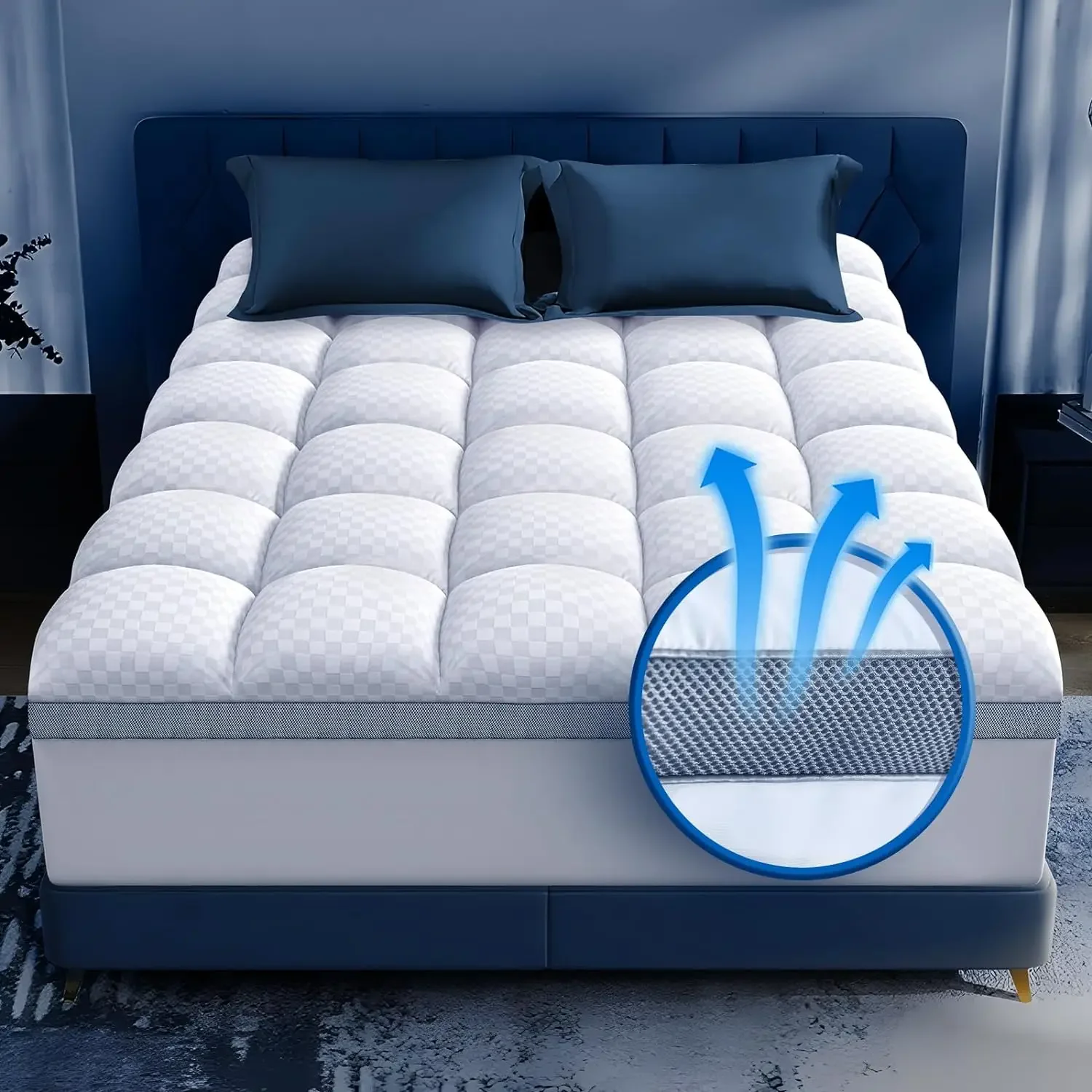 Cooling Premium Memory Foam Mattress Topper Breathable Mattress Pad Cover Deep Pocket for Home Bed Use
