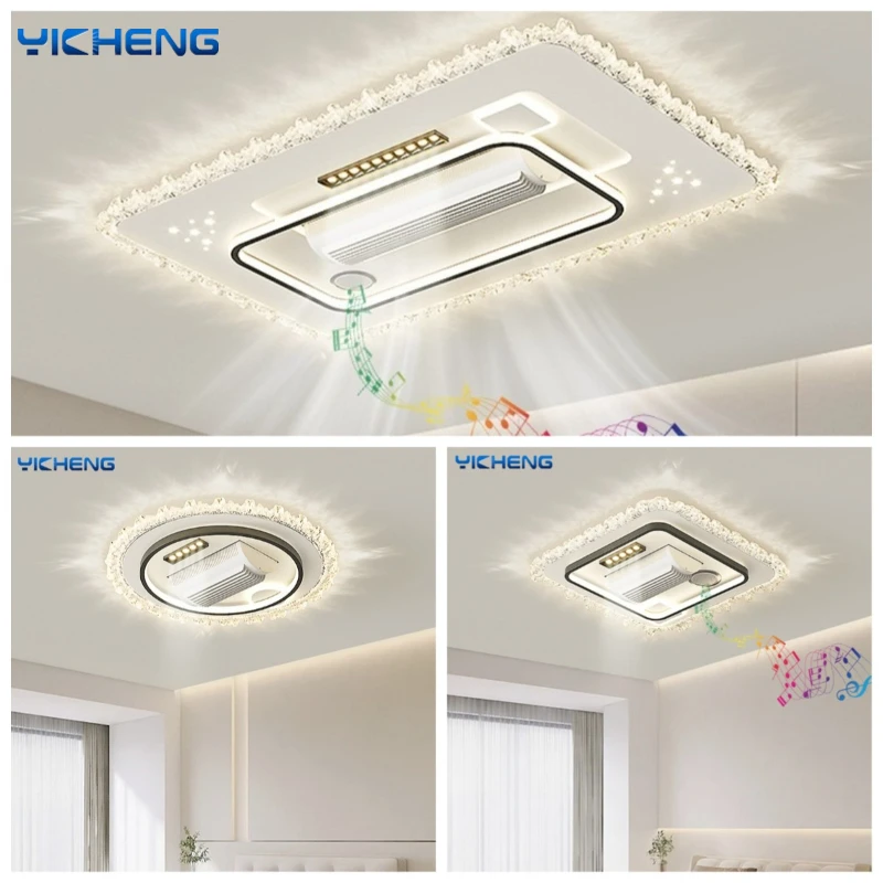 Bluetooth Speaker Bladeless Fan Light Remote Control 6 Gears Silent Wind Speed 3 Colors Light Adjustable Living Room Home Decor