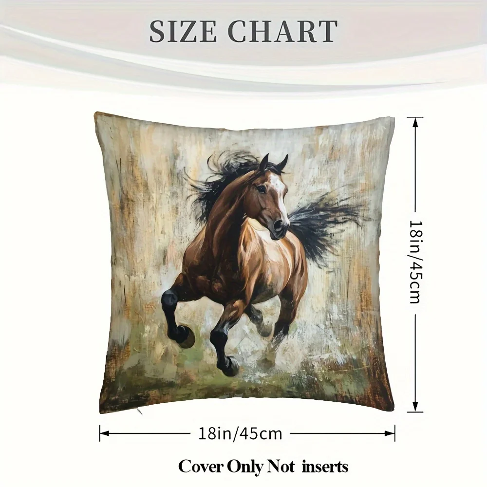 Running Horse Artistic Double-Sided Pillowcase, Dynamic Animal Pattern Cushion Cover with Zipper, Washable Decor Case