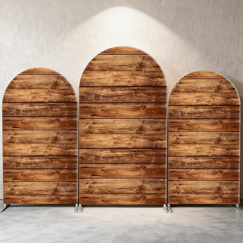 

Wooden Arch Backdrop Cover Natural Wood Theme for Wedding, Baby Shower & Birthday Party Decoration & Photography Background Wall