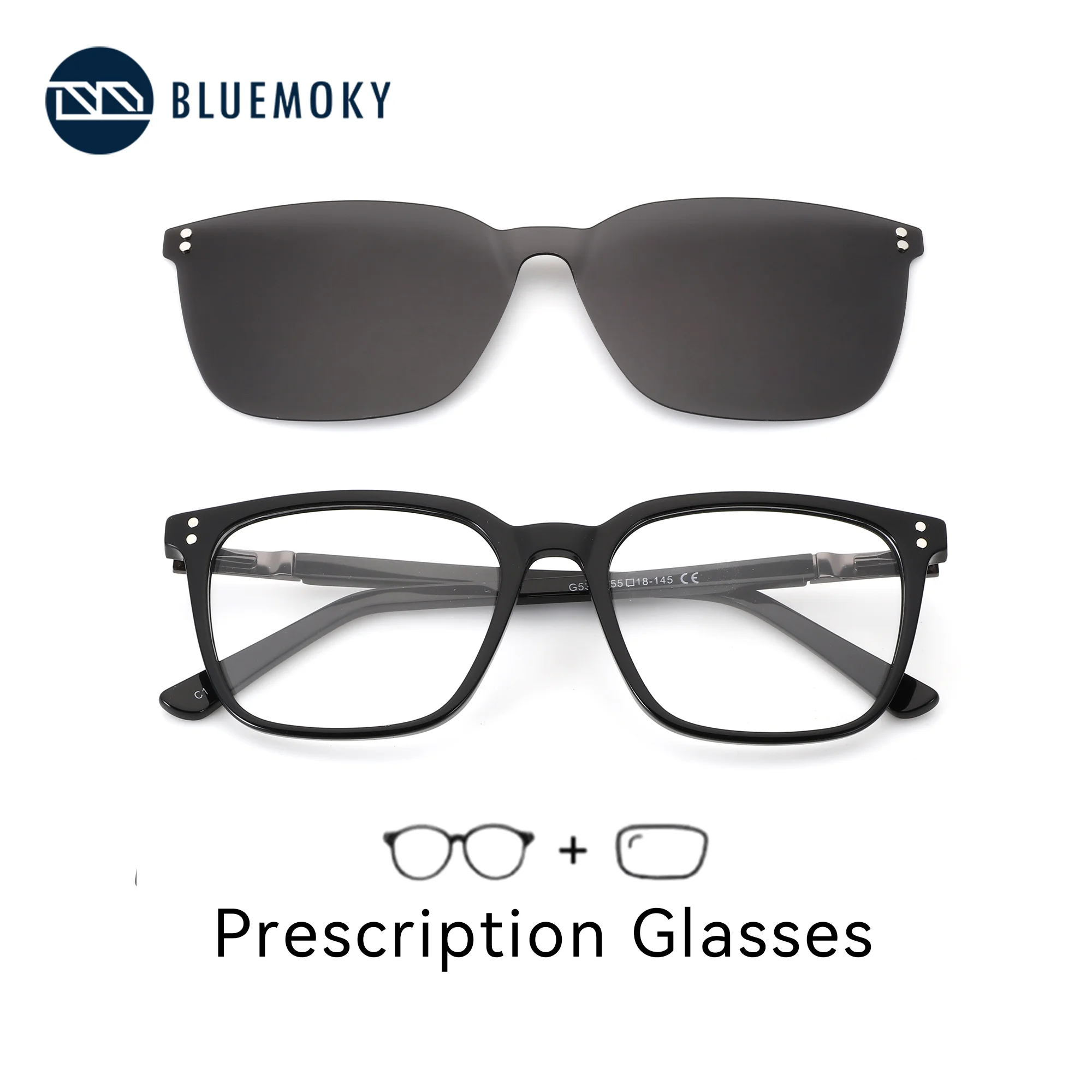 

BLUEMOKY L Size Handmade Acetate Magnetic Clip Prescription Glasses for Men Square Sunglasses Attachment