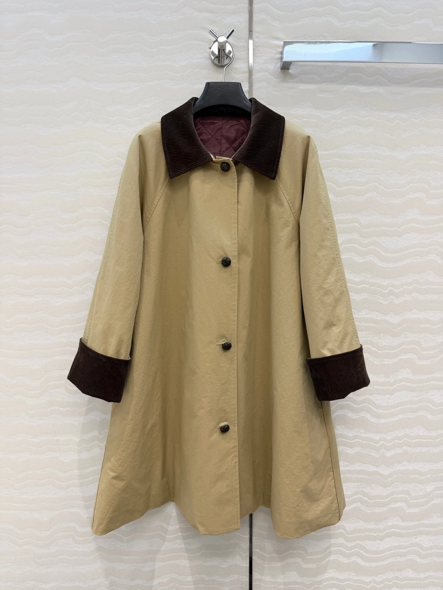 26 Autumn/Winter New Women's Medium to Long Windcoat Coat Corduroy Material Color Contrasting Cotton Windcoat Coat High Quality