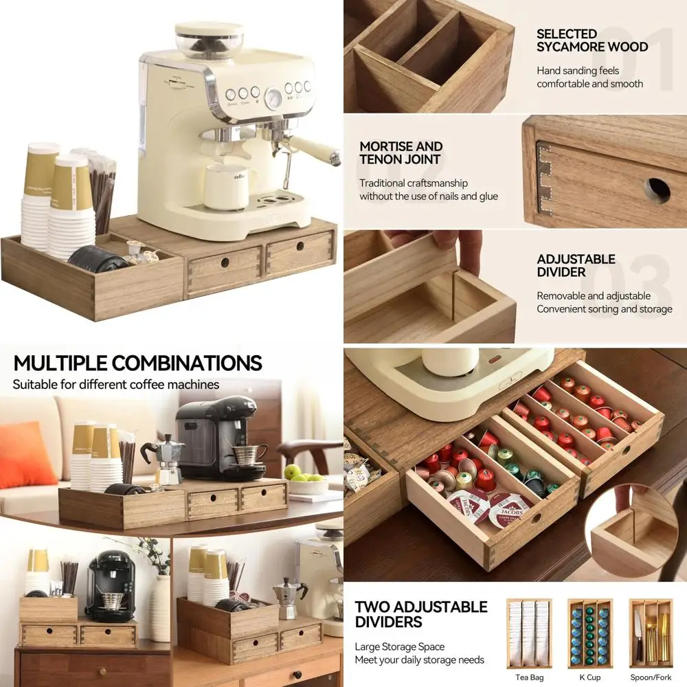 

Wooden Coffee Station Organizer: Storage Solution for Coffee and Tea Accessories