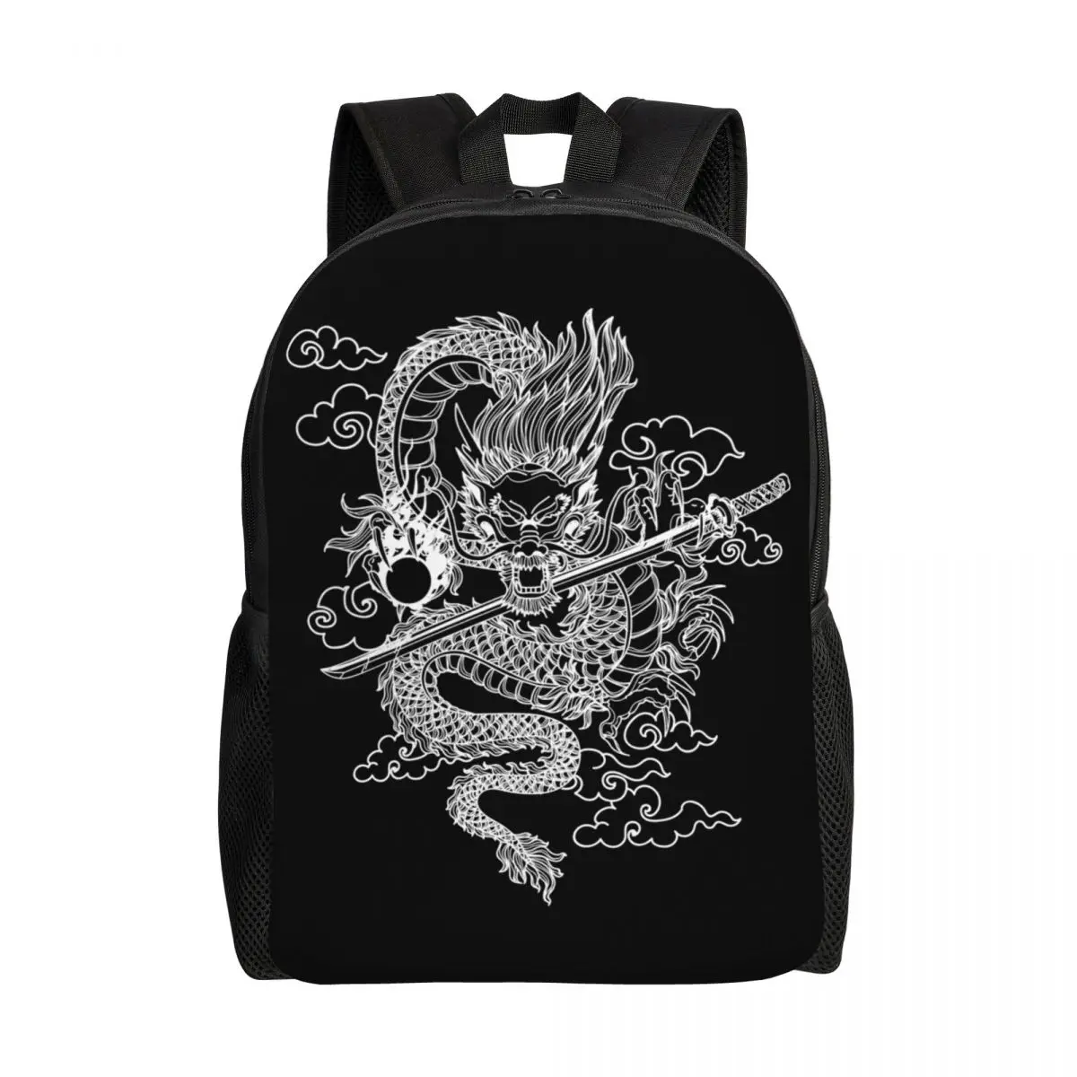 3D Printing White Chinese Dragon Backpacks for Girls Boys Mythical Monster School College Bags Bookbag Fits 15 Inch Laptop