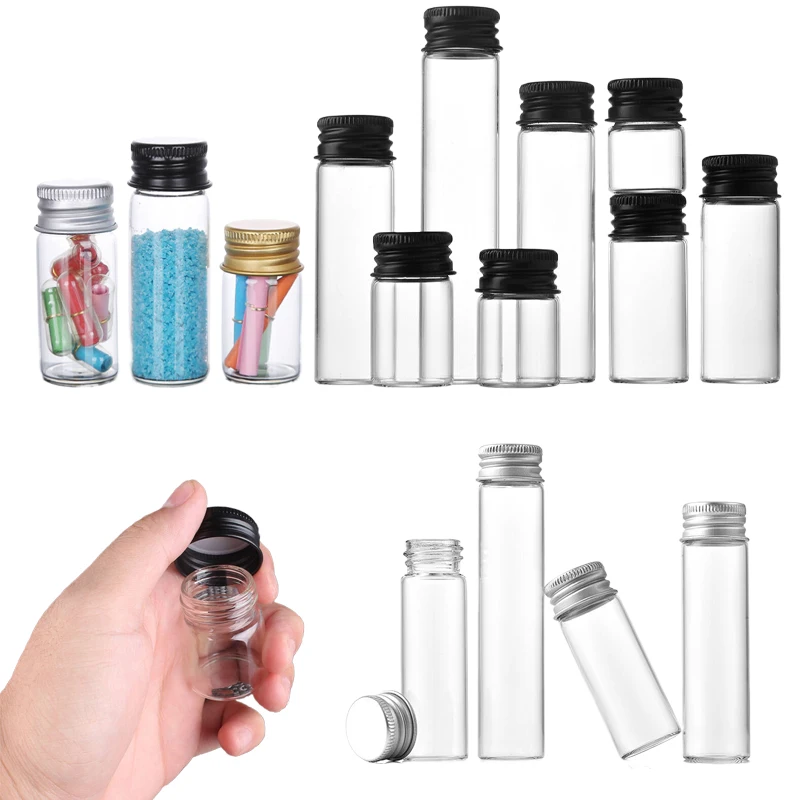 30PCS 5ml-100ML Glass Test Tube Bottles Aluminum Screw Top Lids Mini Vials For DIY Arts Crafts Wedding Decoration Tea Storage