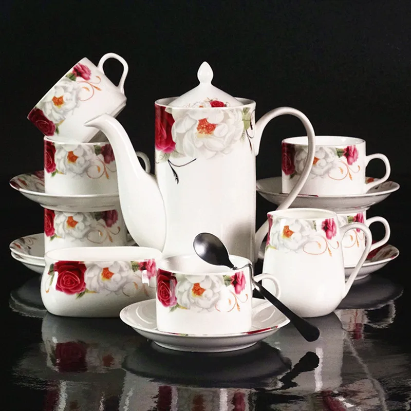 China Porcelain Horse Coffee Mugs Dish Cups Tea Milk Sugar Pot Set