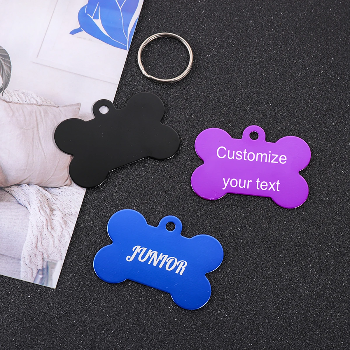 Custom Text Dog Tag Bone Shape Customized Text Dog Tags Laser Engraving Anti-lost Pendant Address Personalized Name Pets ID Tag