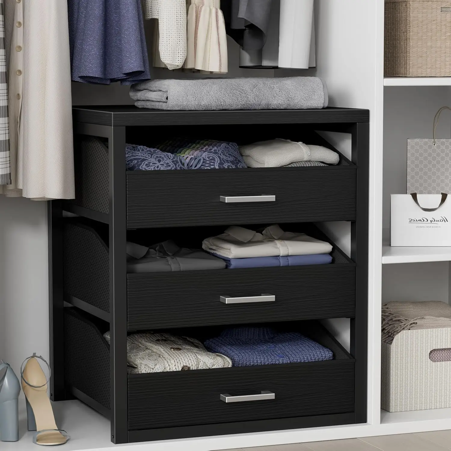 

Closet Drawers Black 3 Drawer Dresser for Closet Organizers and Storage Bedroom Dorm Modern