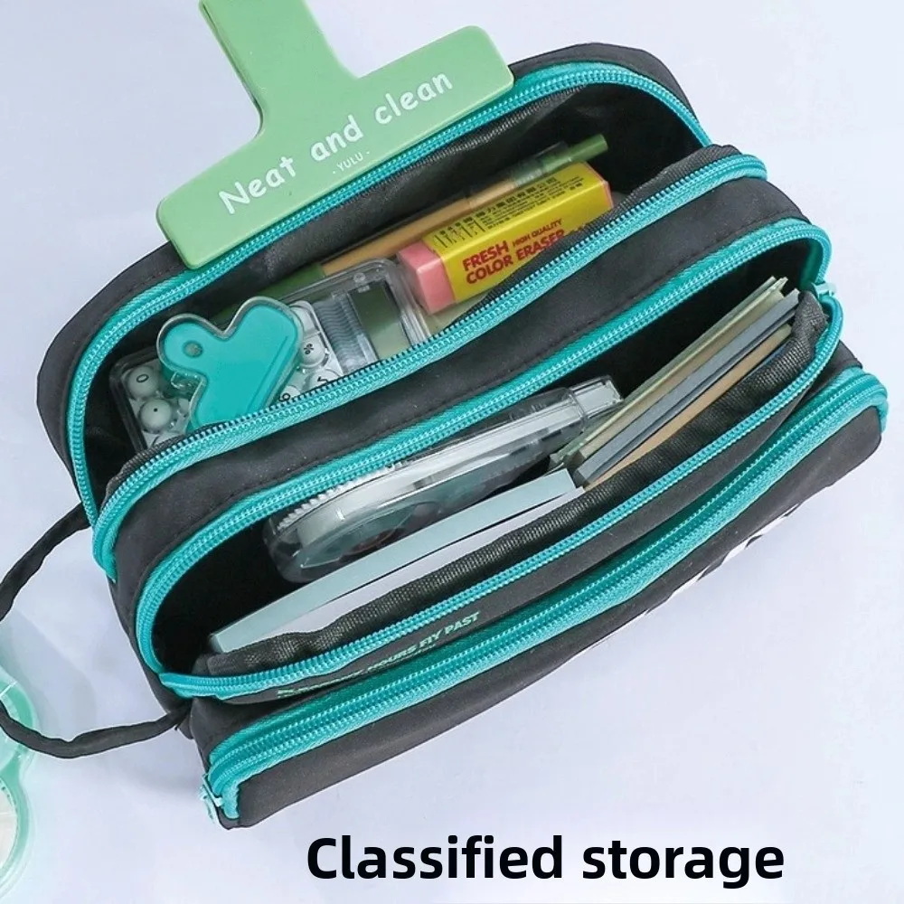 

Large Capacity English Letter Pencil Bag Zipper Multi-layered Stationery Storage Bag Handheld Aesthetic Pen Pencil Case Office