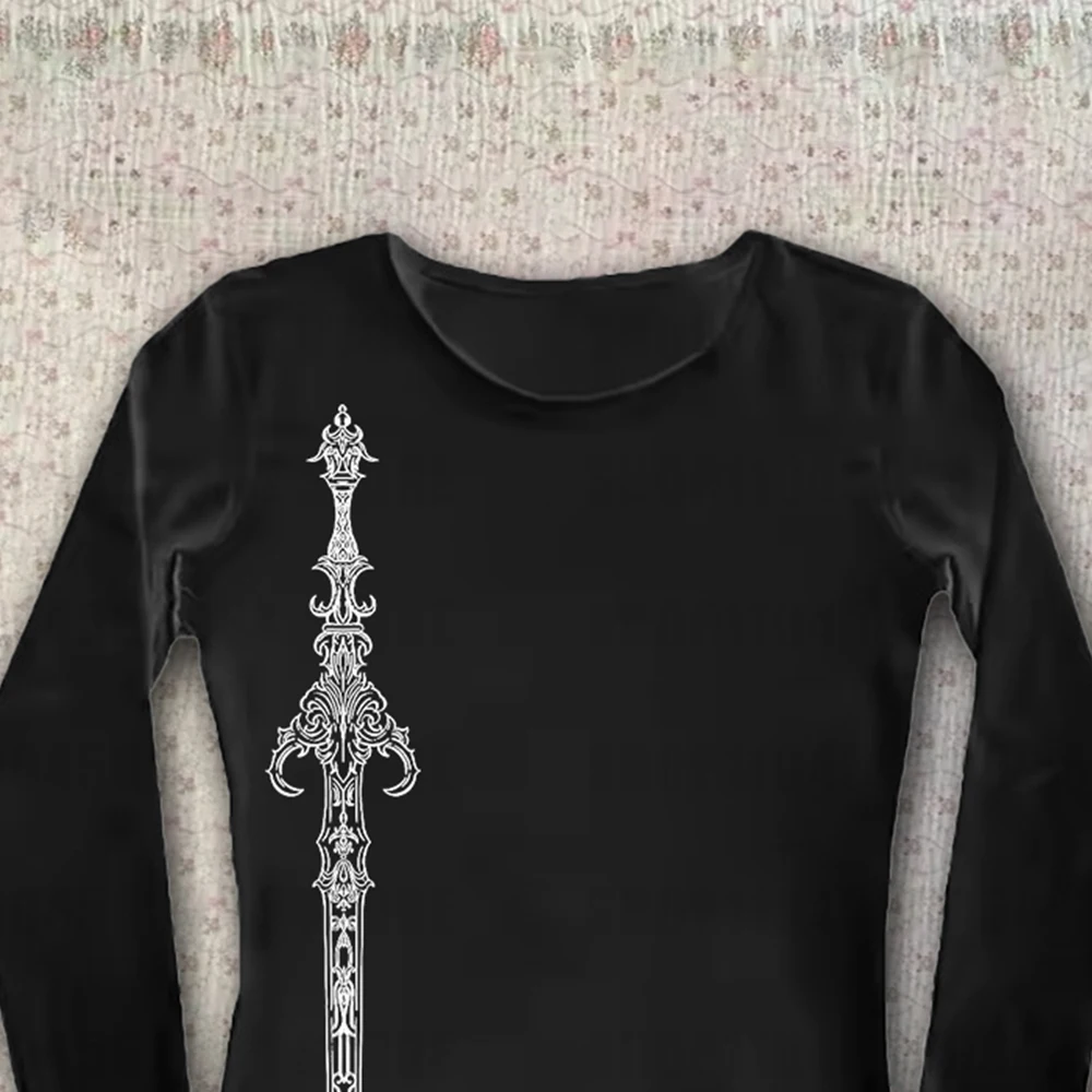 ملابس الشارع الشهير High Street Y2k بأكمام طويلة، ملابس هيب هوب روك القوطية الرجعية، نمط جمالي مطبوع، ملابس كلاسيكية بسيطة #3