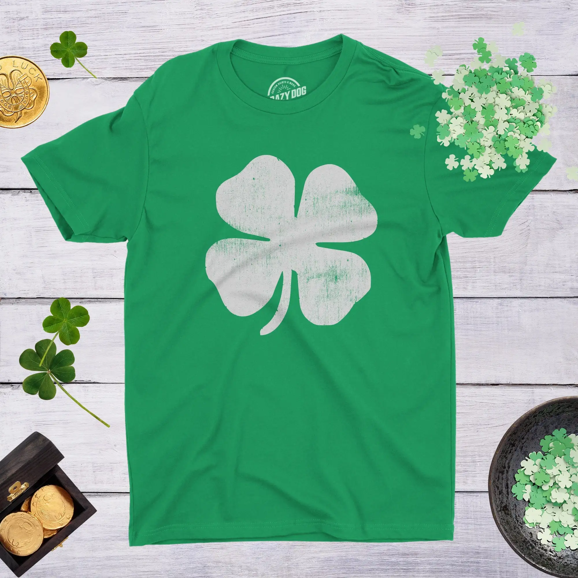 Four Leaf Clover T Shirt Shamrock Lucky Irish Ireland Drinking Top Men St Patricks Day