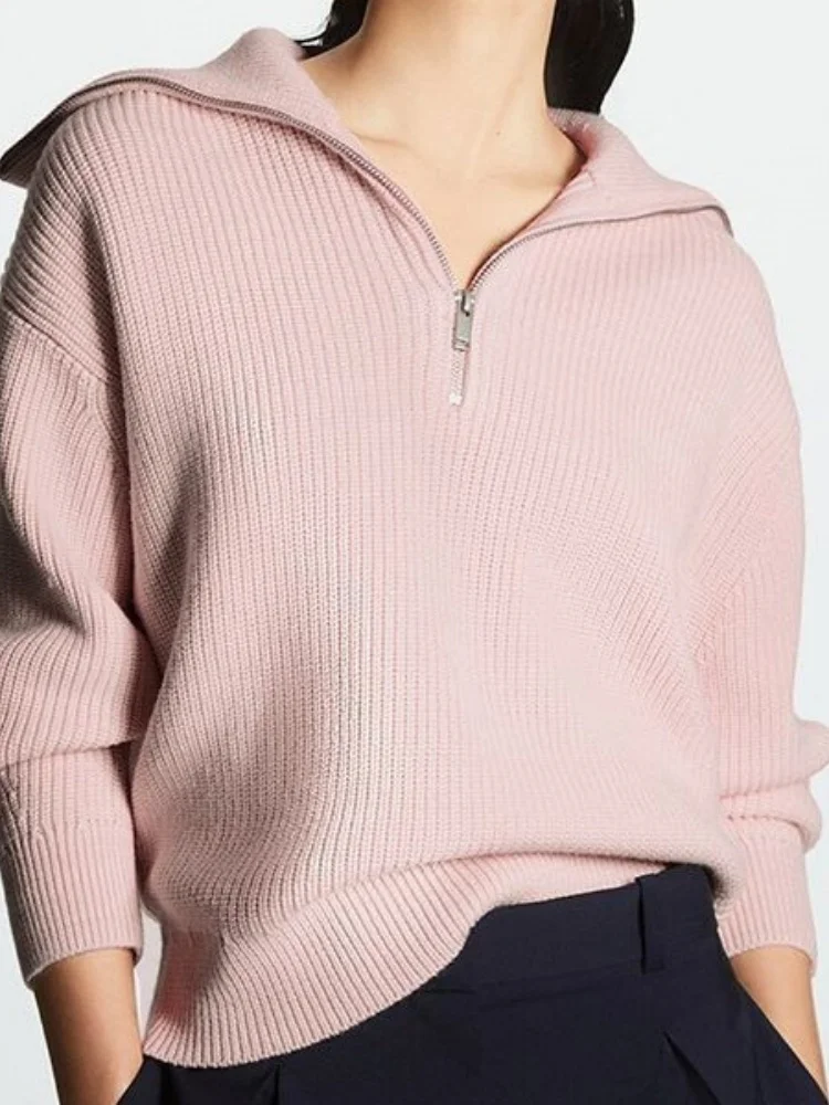Women Striped Sweater 2025 Autumn Winter New Women's Sweater Half Zip Striped Long Sleeve Lapel Pullover Color Block Knit Top 5