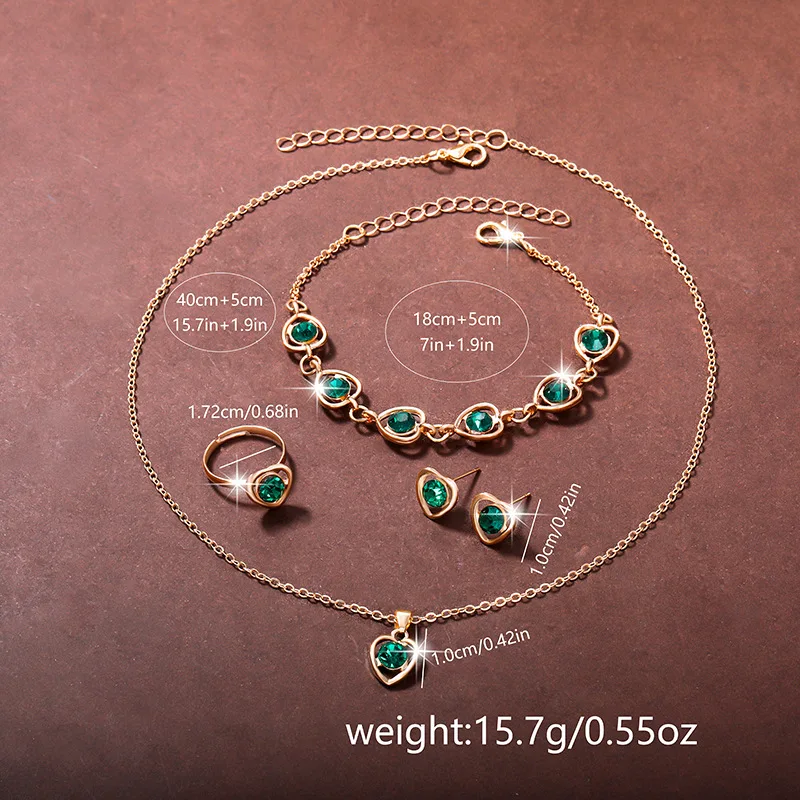 6 قطع جديدة فاخرة الحب حجر الراين مجوهرات السيدات خاتم قلادة أقراط سوار مجموعة بسيطة الرقمية حزام من الجلد ساعة كوارتز #3