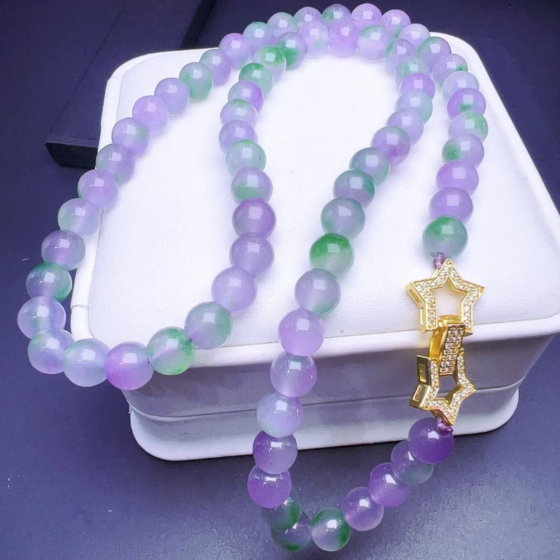 Jade High Ice Spring Color Round Bead Necklace