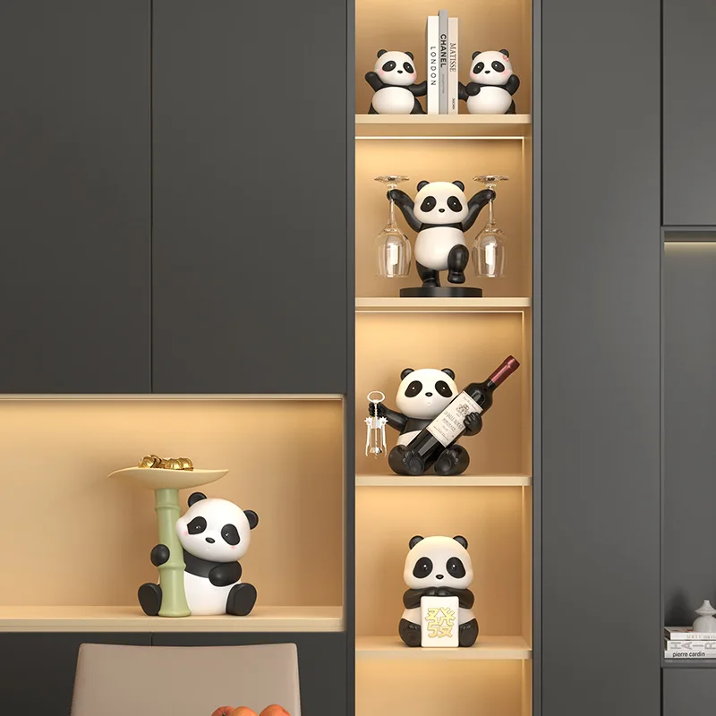 Panda Red Wine Rack Decoration,Wine Cabinet Combination Dining Cabinet Bookshelf Decoration Cup Holder,Friend Housewarming Gift