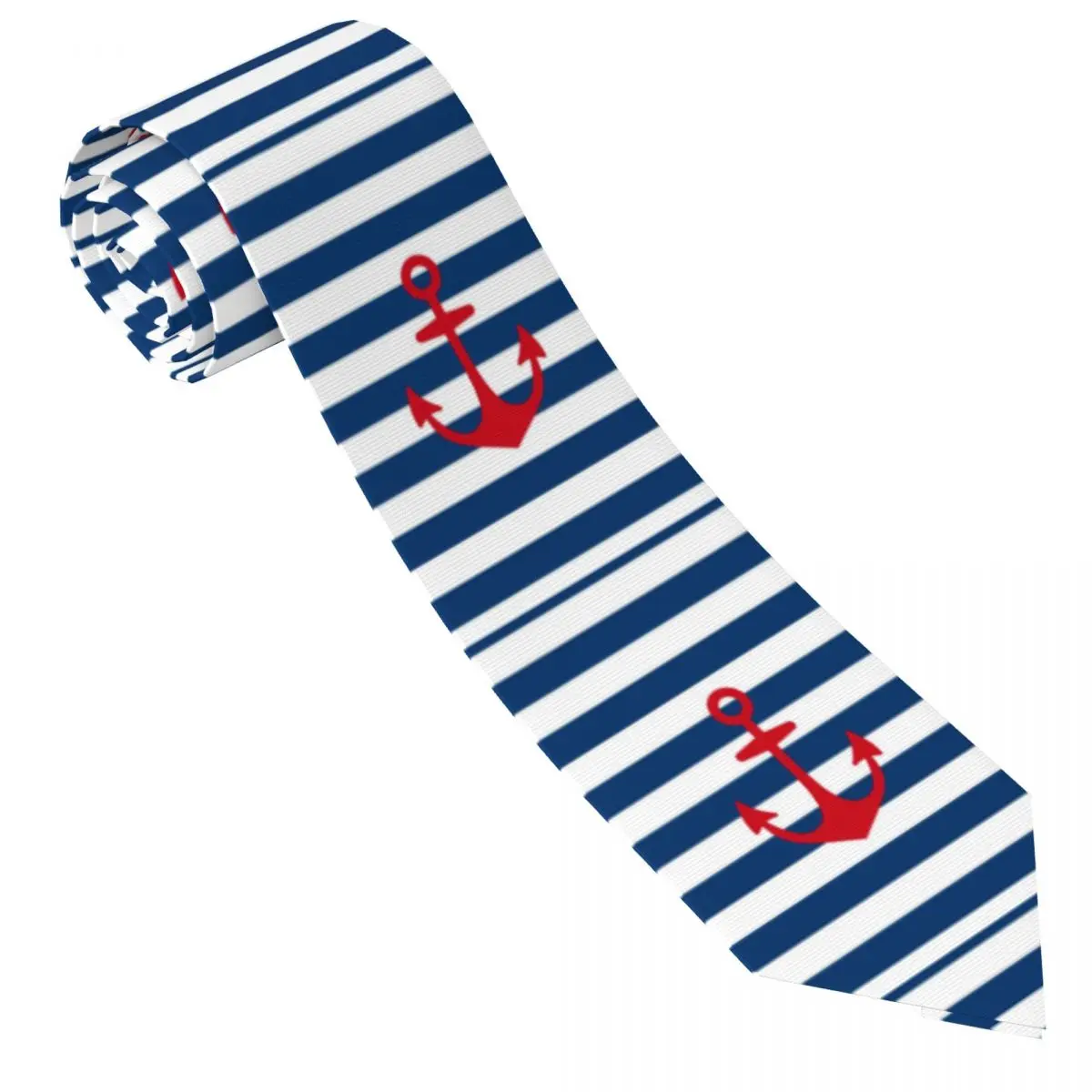 Custom Red Anchor On Navy Blue Stripes Necktie Men Mens Suit Tie Nautical Sailing Sailor For Thanksgiving Day