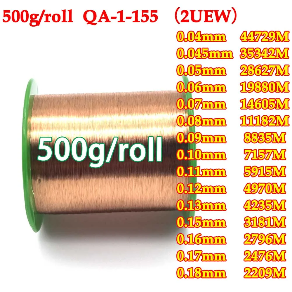 500g 0.04 0.05 0.06 0.08 0.1 0.15 0.2 0.25 0.31 1.0 1.2 mm Qa-1-155 Wire Enameled Copper Wire Magnetic Coil Winding High Temper