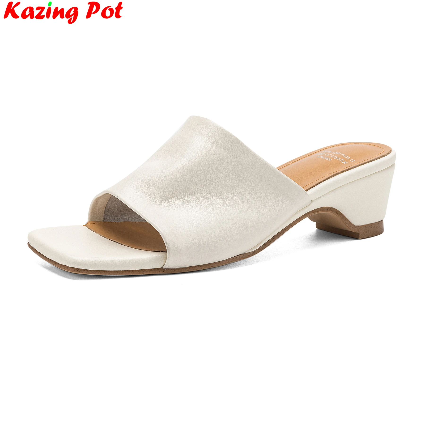 Plus Size Soft Cow Skin Chic Mules Peep Toe Slides Summer Shoes Concise Dating Sandals Slingback Brand Women Outside Slippers