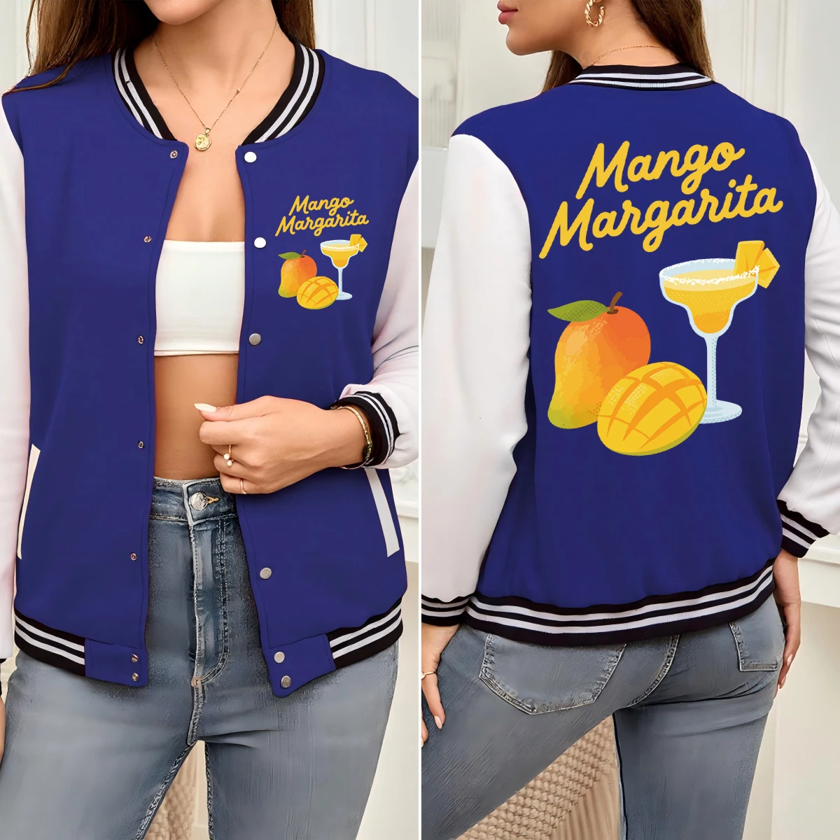 

Manga Margarita Fresh Fruit Printed Women Jackets Sport Colorful Baseball Uniform Cotton Loose Clothes Autumn Vintage Sportswear