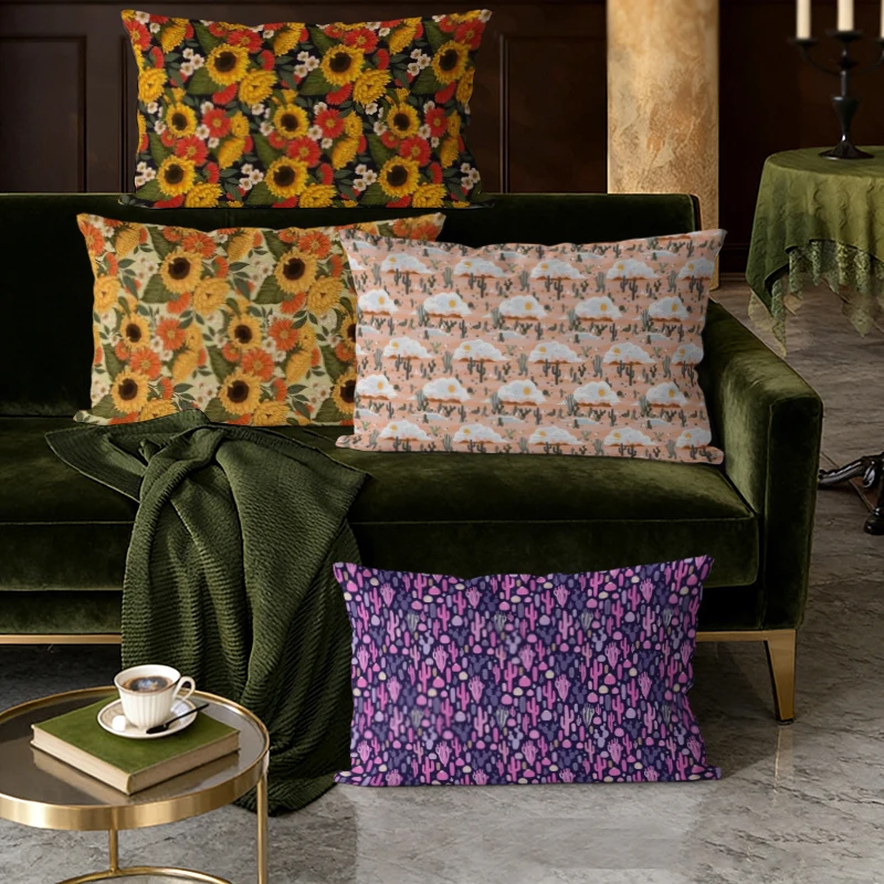 Boho Desert Floral Kissenbezüge, geeignet für Sofa, Schlafzimmer, Auto, Kissenbezug, rechteckiges Rückenkissen