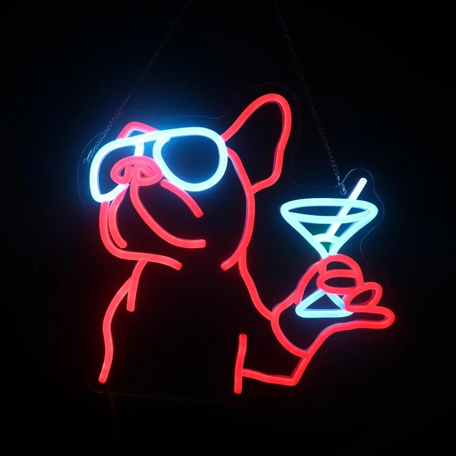 

French Bulldog Drink Led Neon Sign Dog Cocktail Neon Lights for Bar Pet Animal Room Game Room Wall Art Decor Dog Lover Gifts