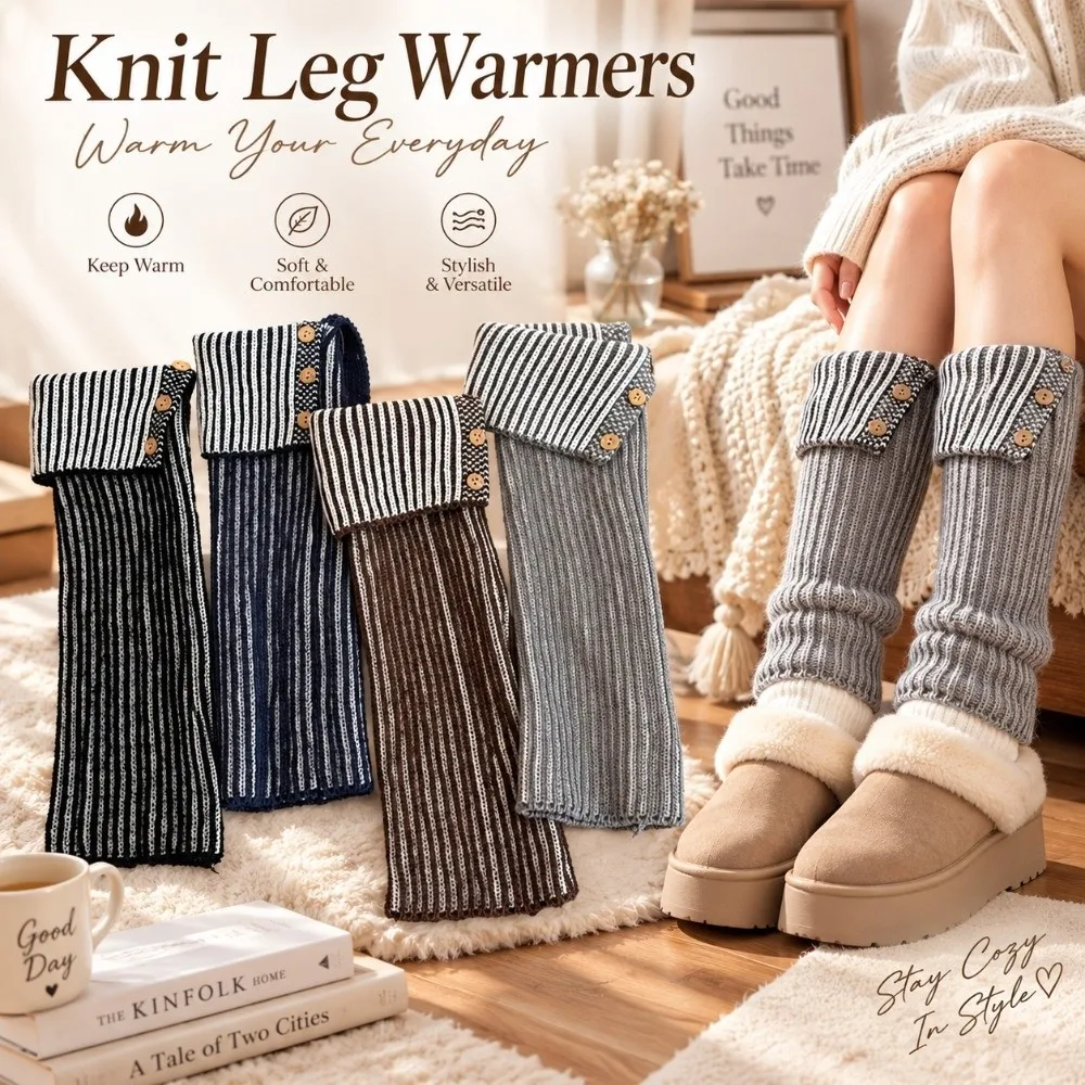 1 Pairr Cotton Blend Leg Warmer Vertical Striped Fold-Over Cuff Cuffed Leg Warmer Slouchy Silhouette Thickened Knit