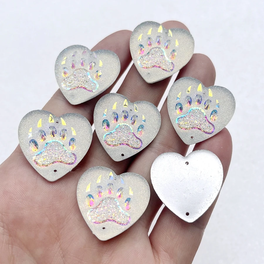 Shiny AB Color Bear Claw Heart Resin Sewing Rhinestone diy Jewelry Wedding scrapbook Aboriginal earring accessories 10pcs/lot