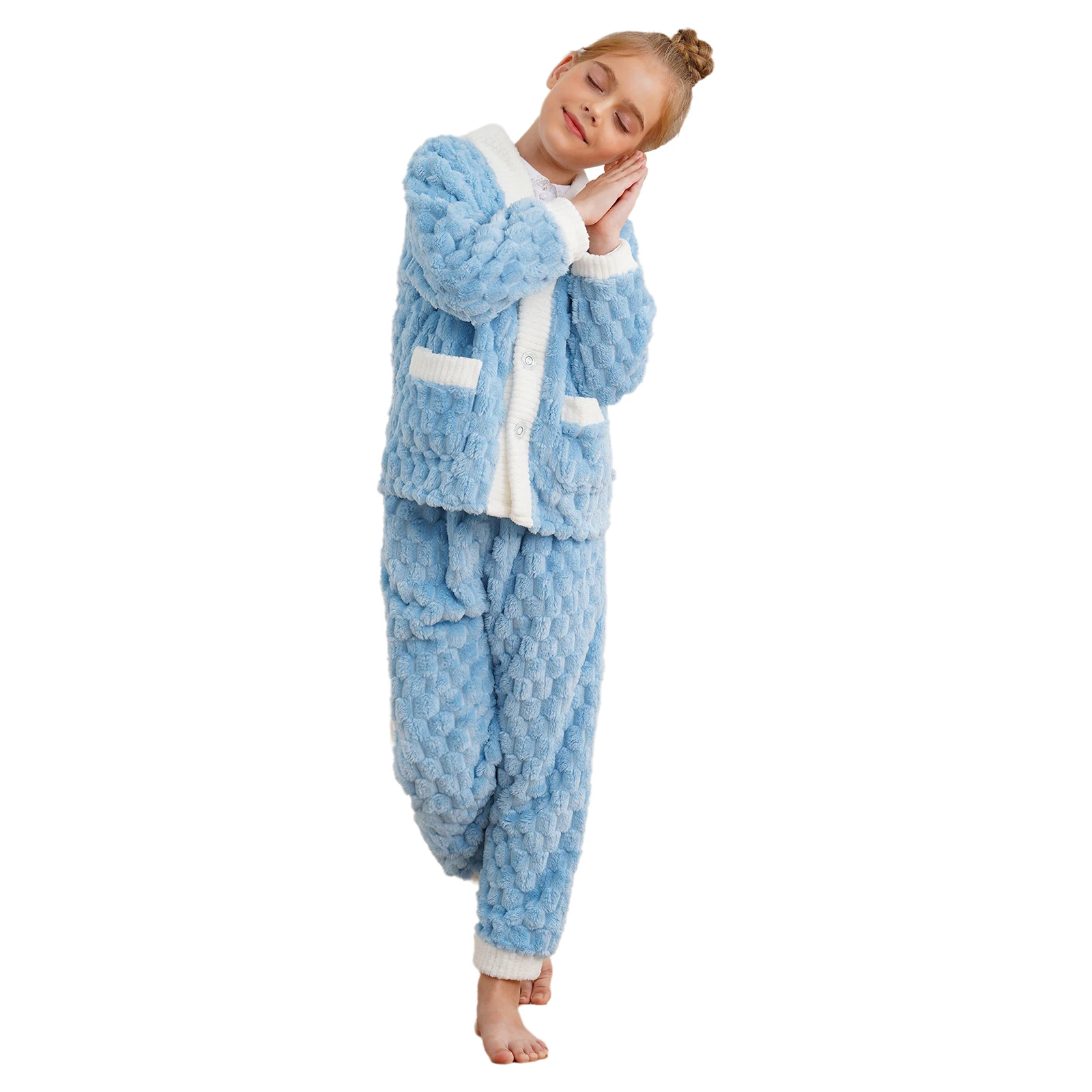

Kids Girls Boys Chic Pantsuit Flannel Pajama Set Family Outfit Child Winter Warm Sleepwear Suit Child Thick Coral Fleece Pajama