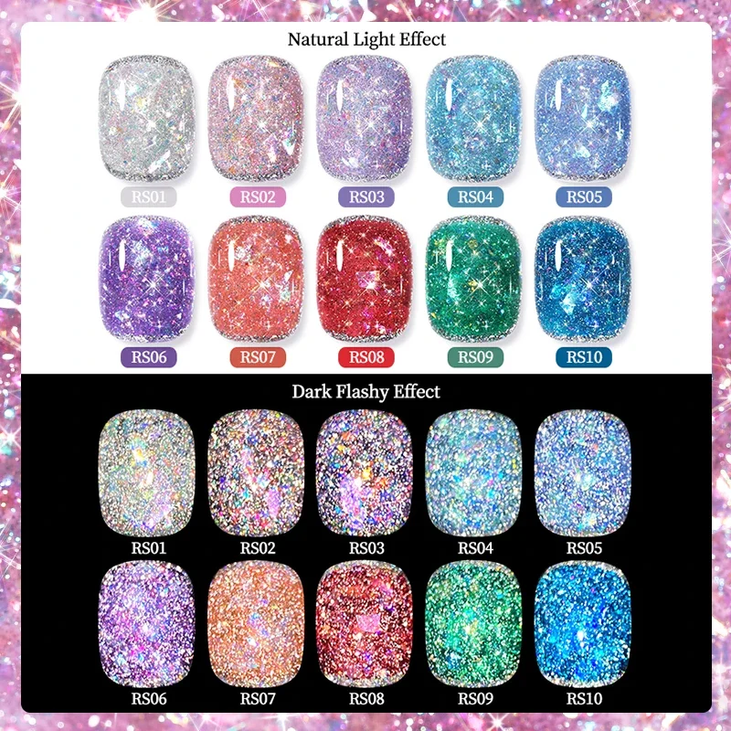 BORN PRETTY Odblaskowy żel z cekinami - Sparkle Bling Srebrny różowy żel do paznokci UV LED