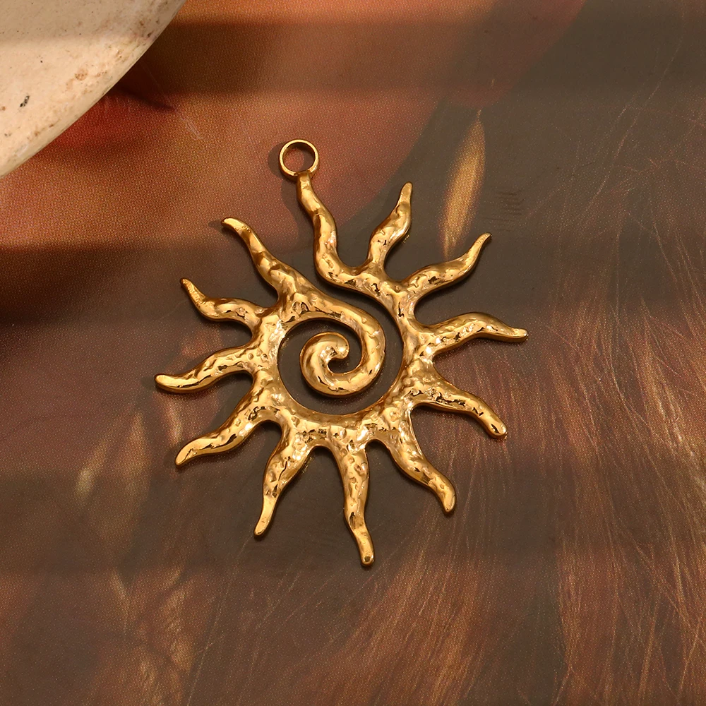 MamacitaSlay Vintage Spiral Sun Gold Plated charms for jewelry making handmade Waterproof Stainless steel charm Pendant