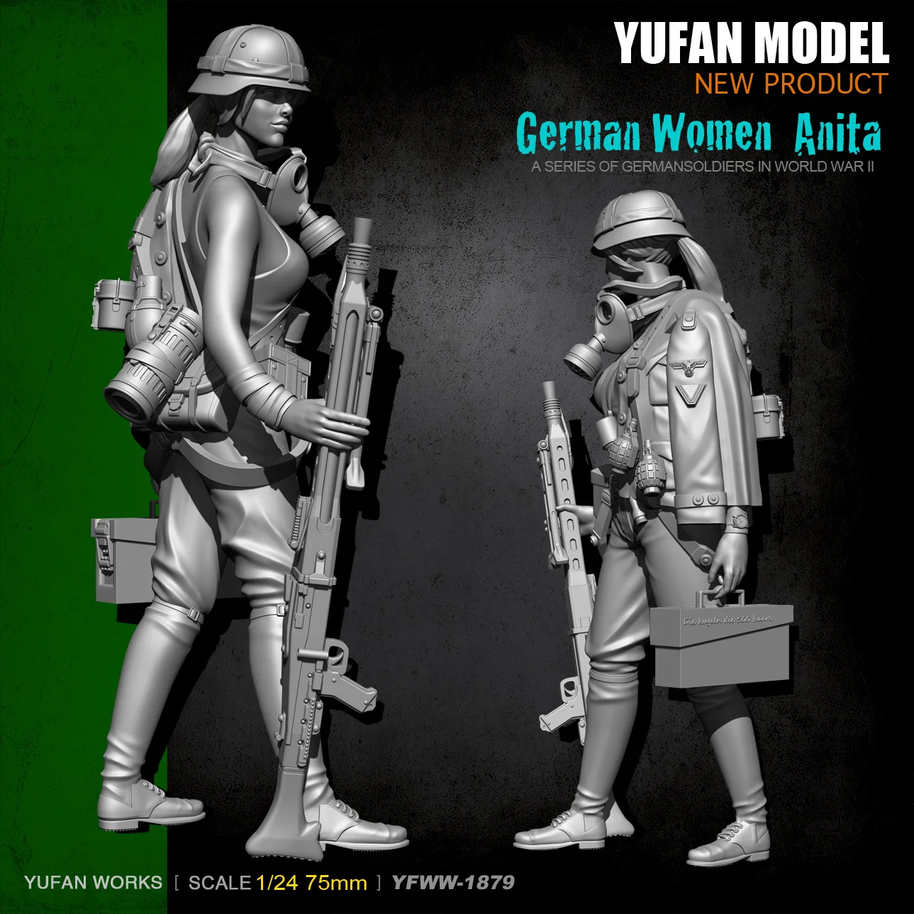 YuFan Model 1/24 Resin Kits  female machine gunner Resin soldier YFWW-1879