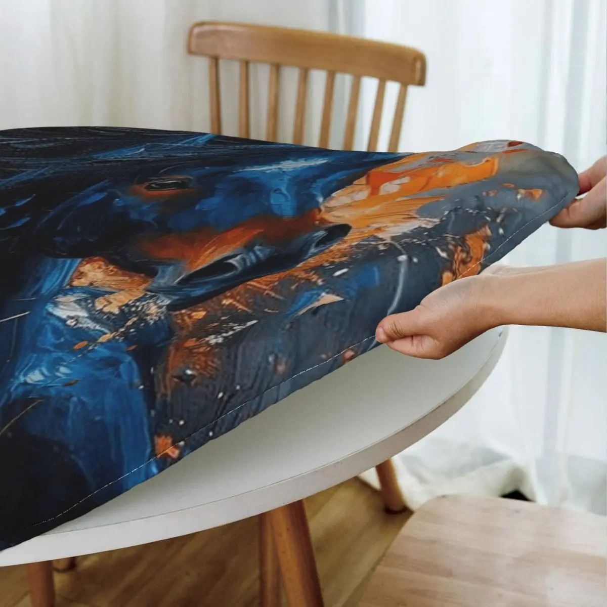 Wild Horse Oil Painting Colour Waterproof Round Tablecloth Oilproof Table Cloth for Kitchen Events Dining Table Cover