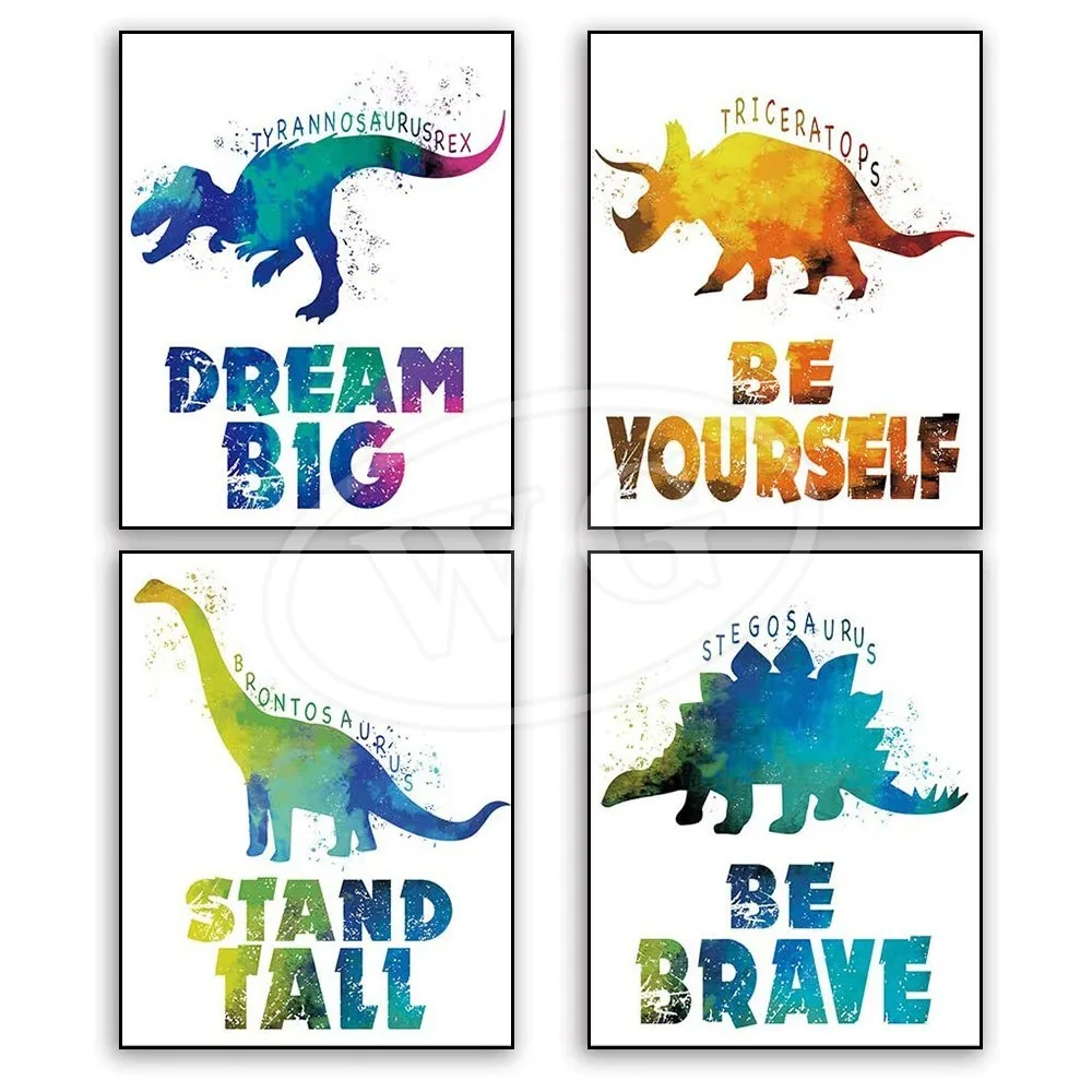 

1 Pie Dinosaur Wall Art Abstract Retro Canvas Painting Dinosaur Educational Animal Art Watercolor Dino Wall Decor Prints for All
