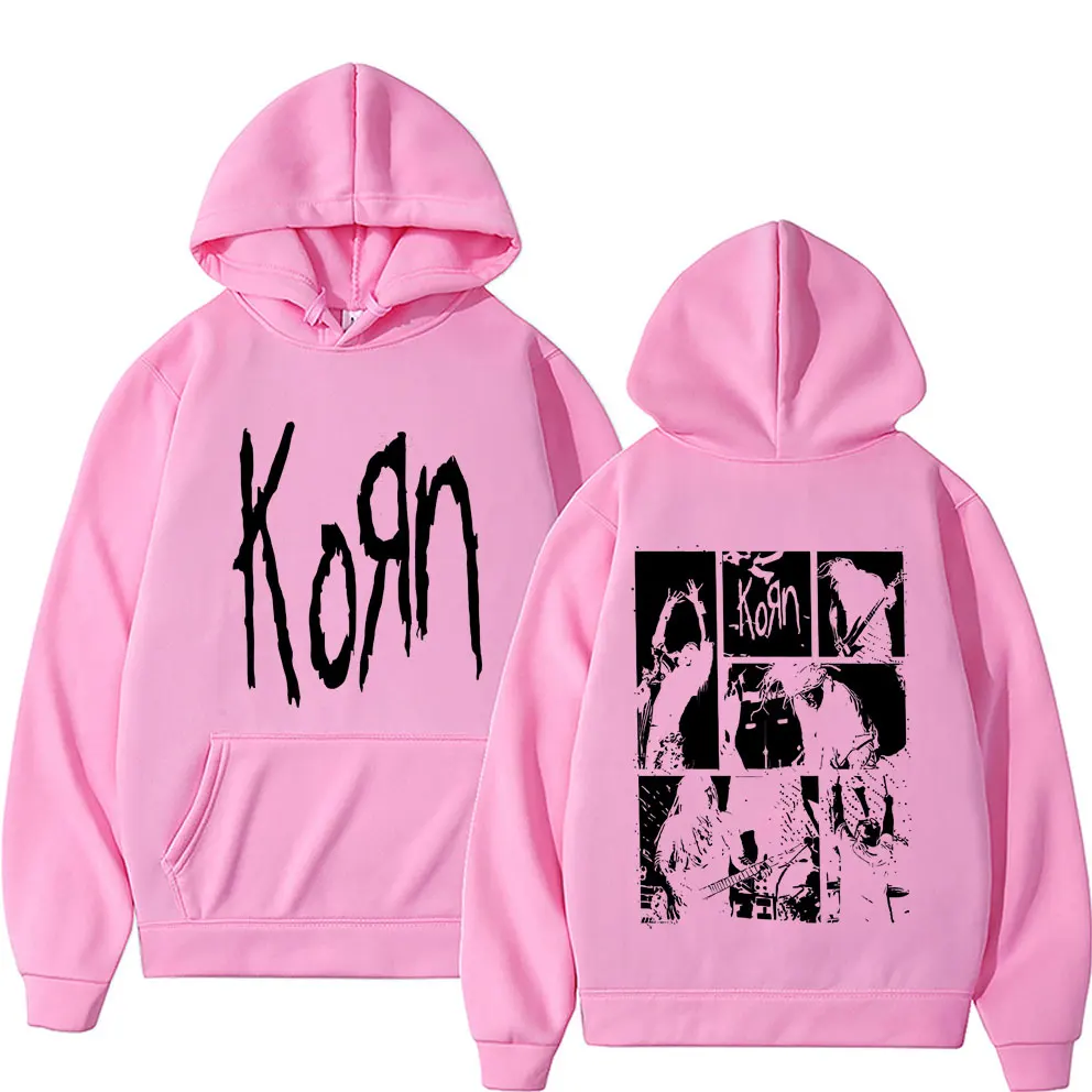 Alternative Nu Metal Rock Band Korn Double Sided Graphic Hoodie Men Gothic Vintage Pullover Tracksuit Male Trendy Fleece Hoodies