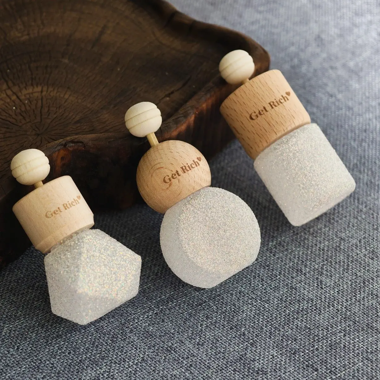 

GET RICH Wooden Lid Portable Perfume Atomizer Bottles Mini Travel Fragrance Essential Oil Dispenser Decorative Container