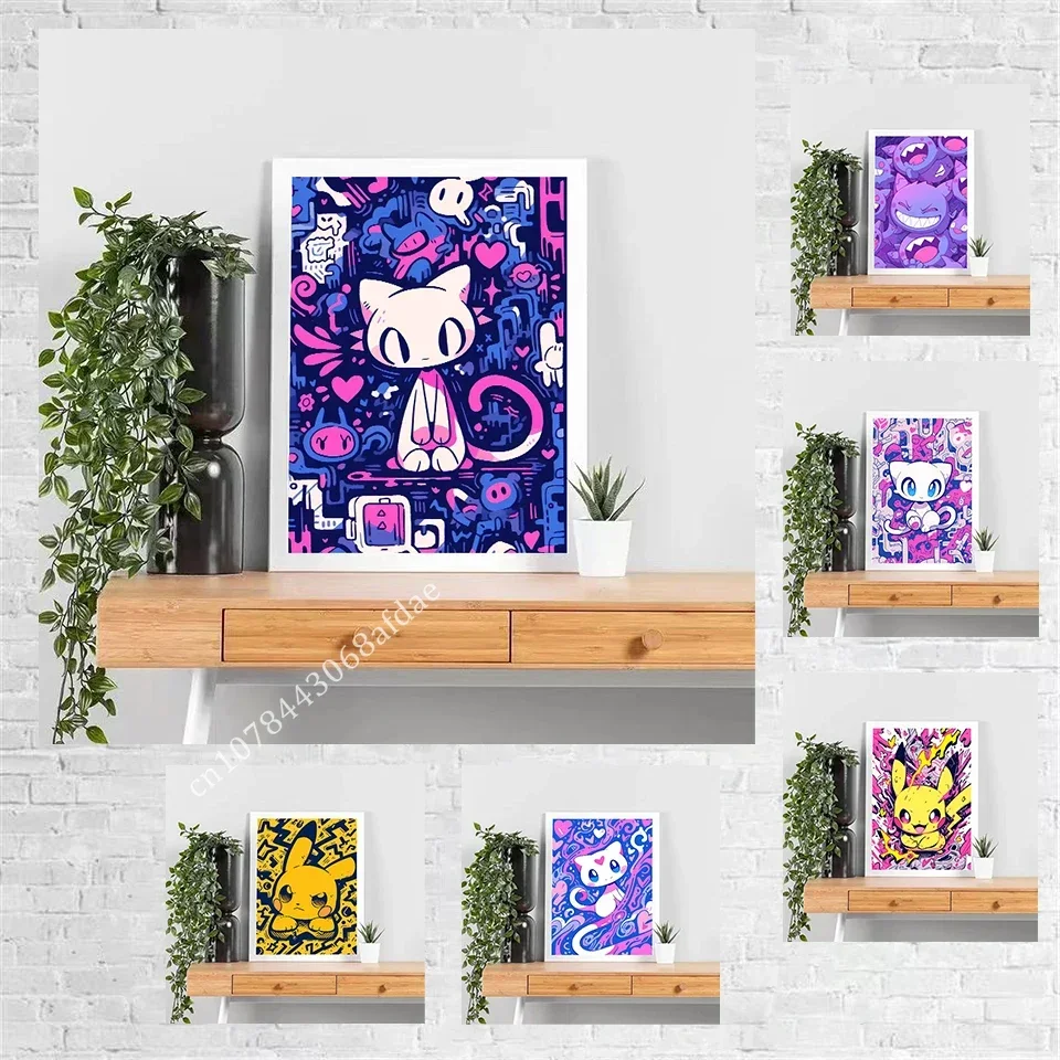 

Pokemon High Quality Canvas Photo Pikachu Anime Color creativity Poster Decorative Art Interior Paintings Fashion Wall Paintings