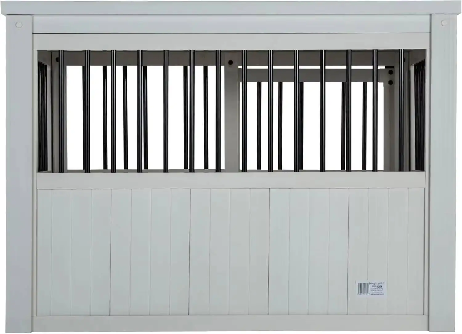 العصر الجديد للحيوانات الأليفة ®   إيكوفليكس ®   صندوق كلب على شكل أثاث باب الحظيرة المنزلق من Homestead - أبيض عتيق، كبير (EHDBC15-04L) - أنيق، Dura