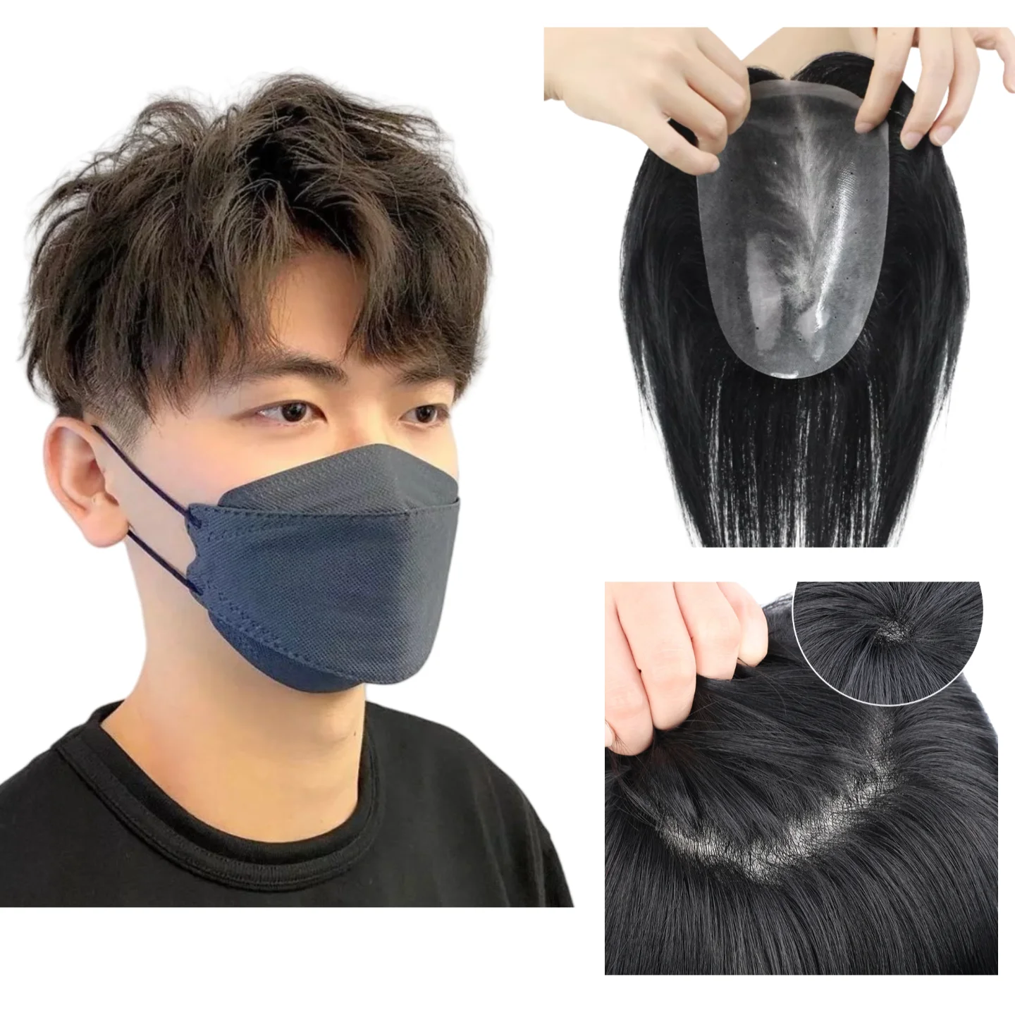 

Premium 100% Human Hair Men Toupee Skin PU Base Remy Hair High Temperature Resistant Can Be Dyed Any Color You Want