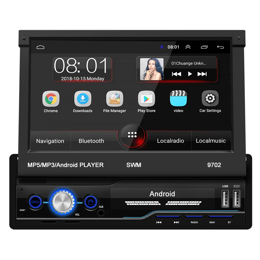 android 1din 7 inch car DVD GPS player retractable panel touch screen 7inch car radio video with BT wifi mp5