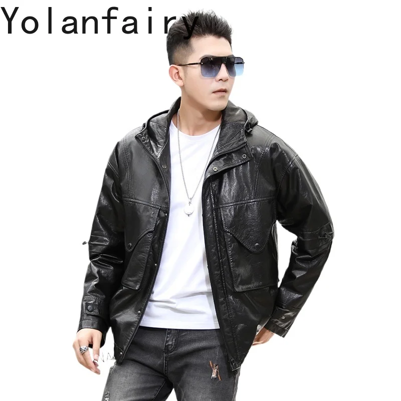 YOLANFARIY Genuine Leather Mens Jackets Gost Skin Winter Coats Men Clothing Short Style Mens Down Jacket Doudounes Loose Fit