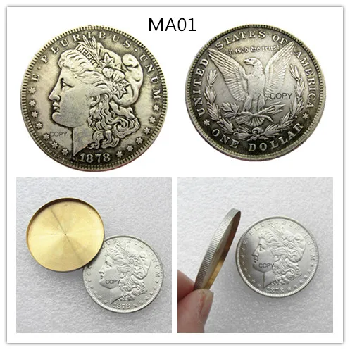 MA(01-02) Flipper Coin 1878 Morgan Dollar Magic Tricks Close Up Magia Mentalism Gimmick Props Appearing/Disappearing Coin Magie