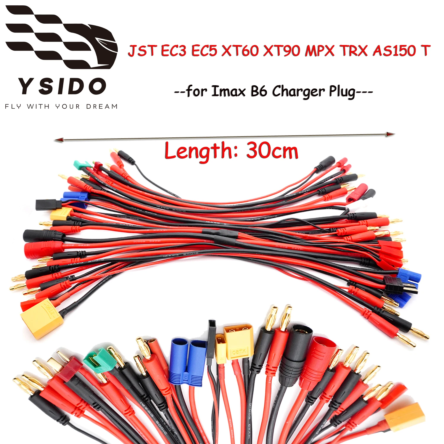 30CM JST EC3 EC5 XT60 XT90 MPX TRX AS150 T Charge Lead to 4.0mm Banana Plugs Silicone Charge Cable For RC B6 Charge Lipo Battery