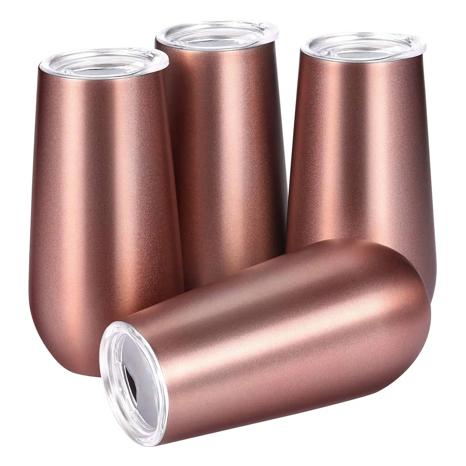 Stainless Insulated Wine Tumbler with Lid -Portable Egg Shape Cup Fashion Gift Cup-6 Oz Rose Gold (4 Pack)