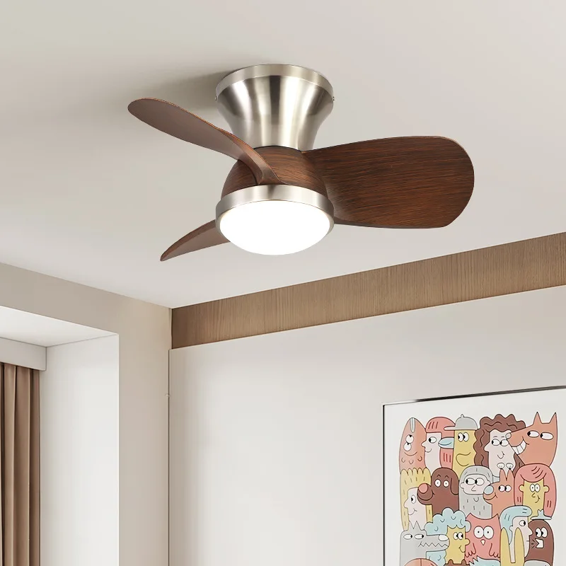 

Bedroom fan light household integrated silent ceiling fan light retro walnut