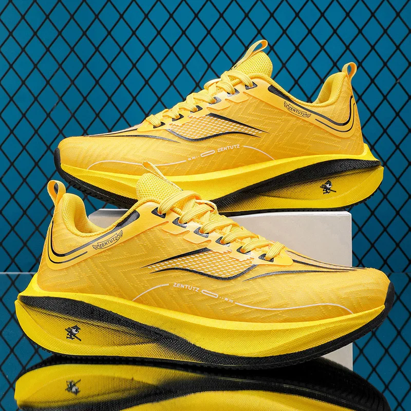 

Спортивные кроссовки из углеродистой пластины для марафона на воздушной подушке, мужские дышащие легкие женские и мужские удобные нескользящие кроссовки