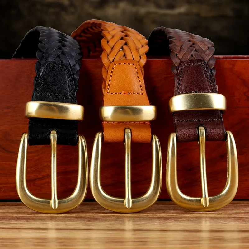 3cm×100cm-2025年新作-本革-レディースベルト-手織り-ヴィンテージ-オールマッチ-バックル-ジーンズ-ストックピン-卸売価格-高級