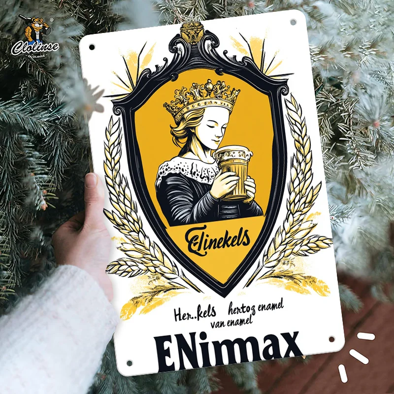 Retro European Crown Character Beer Theme Iron Metal Sign, , Decorated with Shield and Wheat Elements, Elegant Artistic Style, S