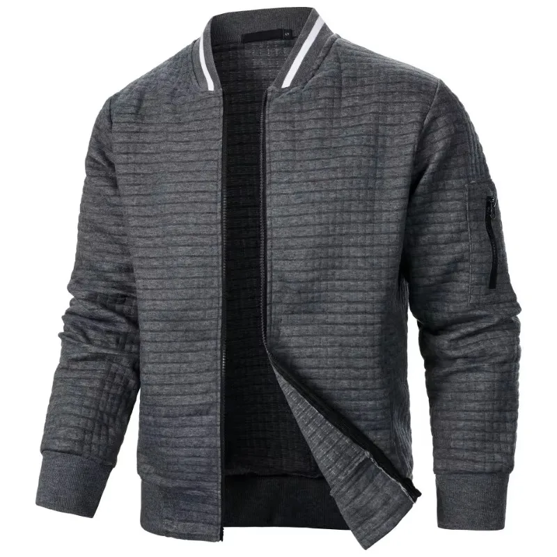 New Mens Long Sleeve Zipper Jacket Coats Stand Up Sweatshirts Outdoor Streetwear Autumn Warm Solid Color Baseball Jacket Men
