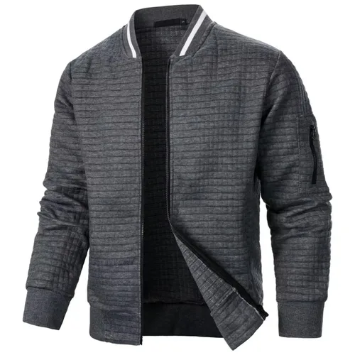 Imagen 2 del producto Nueva chaqueta de manga larga con cremallera para hombre, abrigos, sudaderas de pie, ropa de calle para exteriores, chaqueta de béisbol cálida de Color sólido para otoño para hombre