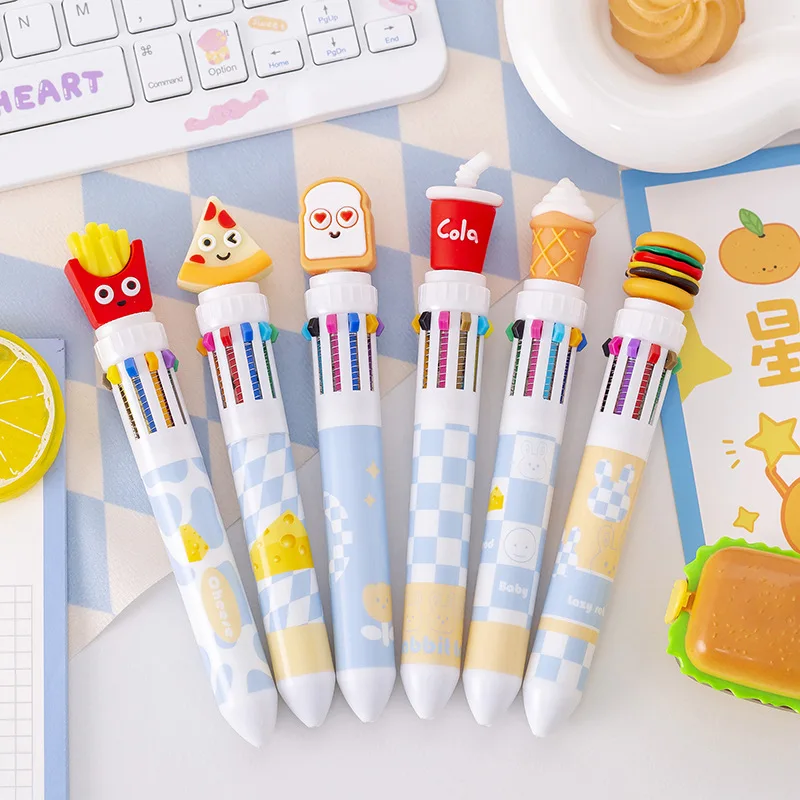 Imagem -02 - Caneta Esferográfica Kawaii 10 Cores Desenhos Animados Fast Food Bonito para Crianças Escola Escritório Artigos de Papelaria Pcs Lot